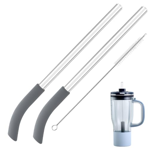 Image of Replacement Straw for Ninja BlendBOSS Personal Smoothie Blender Tumbler, 2 Pack Reusable Glass Straws With Cleaning Brush Compatible With Ninja BlendBOSS Travel Tumbler