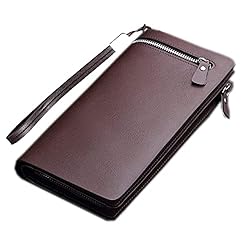 Brand Conquer Big Size Leather Clutch Crown Women Wallet | Unisex Wallet with Credit Card & Mobile Holder with Wristlet Rope (Brown)