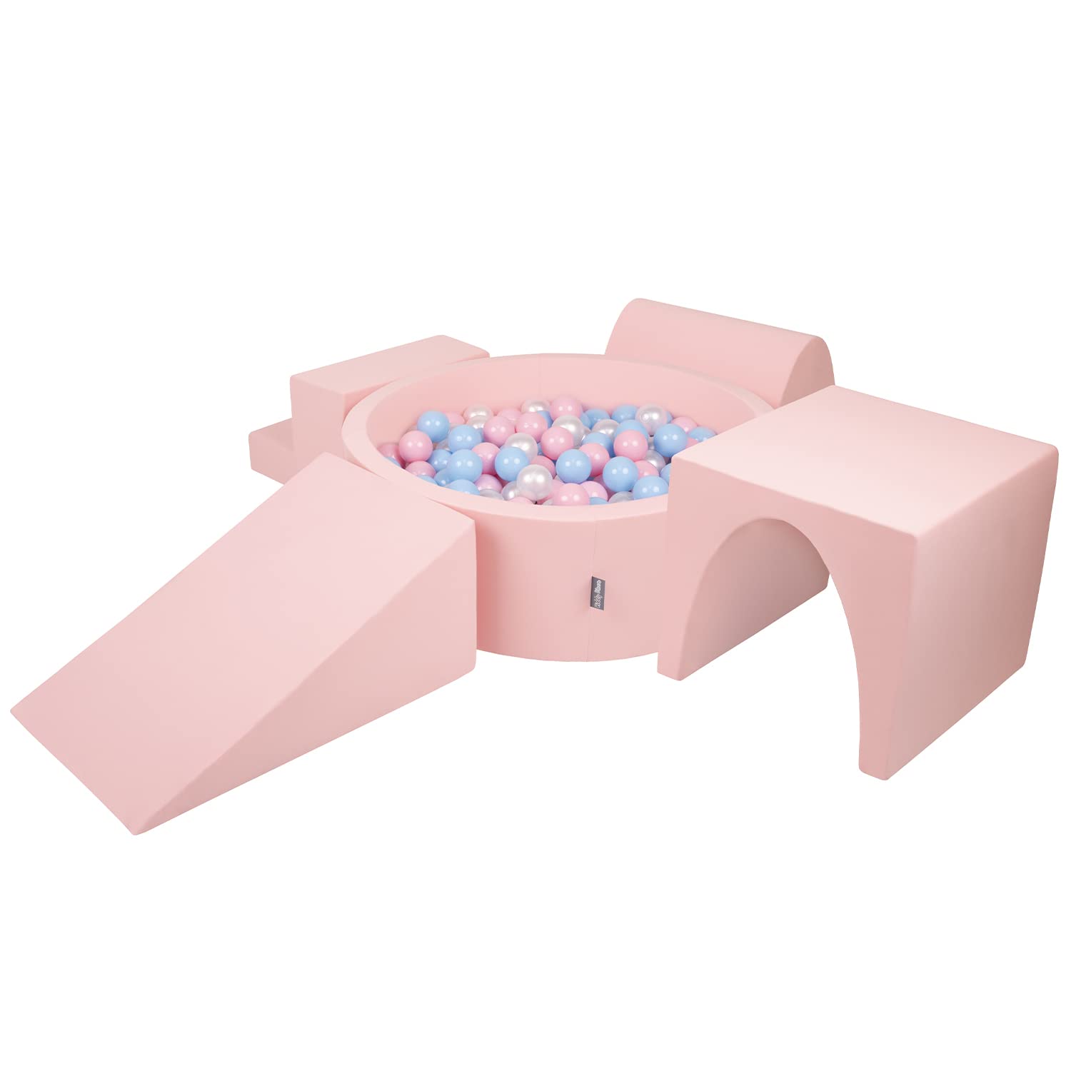 KiddyMoon Foam Playground For Kids With Round Ballpit (300 Balls ∅ 7Cm/2.75In) Soft Obstacles Course And Ball Pool, Made In EU, Pink:Babyblue/Powder Pink/Pearl — image 1