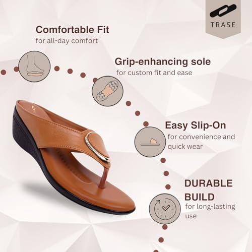 Image of TRASE Women's Fashion Sandal | Faux Leather, Comfortable & Stylish Wedges | Ideal for Casual & Formal Occasions 2 inches heel