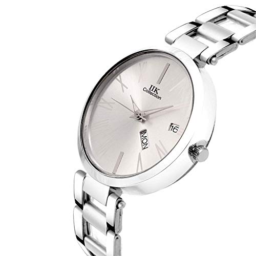 Image of IIK COLLECTION Round Dial Stainless Steel Bracelet Chain Analogue Day & Date Functioning Watch For Women And Girls, Dial Color-Assorted
