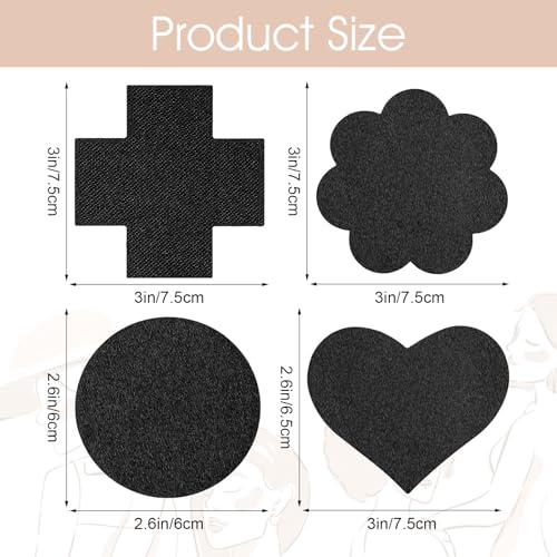 Sibba 80Pcs Disposable Breast Covers Nipple Covers, 4 Styles Nipple Cover Pasties, Self-Adhesive Bra Pad, No Show Satin Breast Petals Stickers for Women Girls2