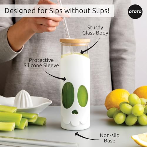 OTOTO-NEW-Bonesy-Glass-Tumbler-with-Straw-and-Lid-17oz-Cute-Glass-Water-Bottle-Tumblers-Goth-Accessories-Spooky-Gifts-Halloween-Skull-Glass-Cup-with-Lid-and-Straw-Goth-Gift-White OTOTO NEW Bonesy Glass Tumbler with Straw and Lid 17oz Cute Glass Water Bottle Tumblers Goth Accessories Spooky Gifts Halloween Skull Glass Cup with Lid and Straw Goth Gift White