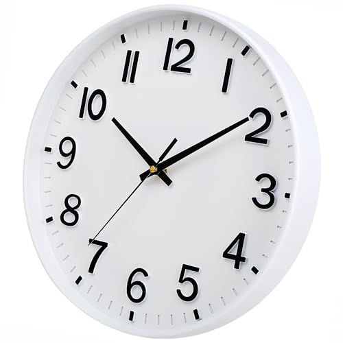 Image of HZDHCLH White Wall Clocks Battery Operated 12 inch Silent Non Ticking Modern Wall Clock for Living Room Bedroom Kitchen Office Decor