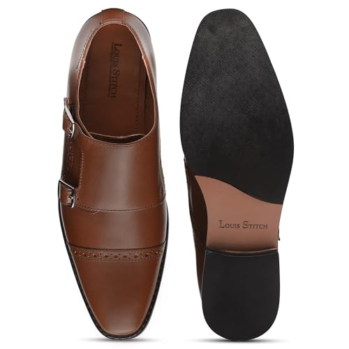 Image of LOUIS STITCH Men's Formal Shoes | Italian Leather Double Monk Strap Handcrafted | Stylish Lace-Up Business, Formal, (LSRXDMBU)