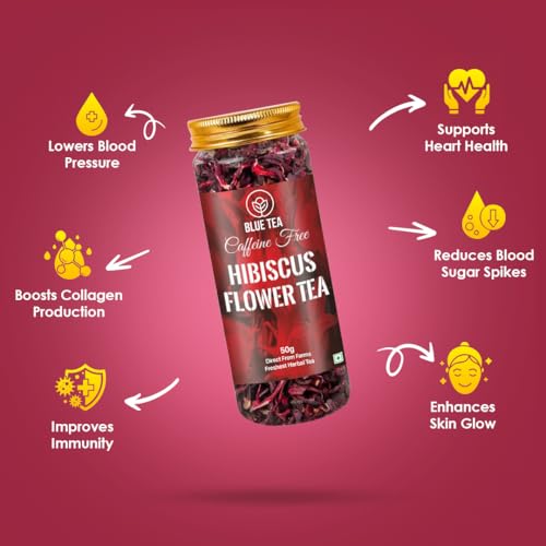 Image of BLUE TEA - Hibiscus Tea - 1.76 Oz (80+ Cups) Loose | SKIN GLOW ENHANCING TEA | Herbal Tea - Flower Based - Non-Bitter - Caffeine Free - Tangy Flavour - Vitamin-C Rich | Pet Jar Pack