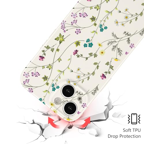 Image of RALEAVO Floral Case for iPhone 14, Flower Branch Pattern Design Cute Cover Case for Girls Women Slim Thin Soft Silicone Shockproof Anti-Slip Phone Case for iPhone 14 (6.1 inch),Beige | for iPhone 14 Case with Cute Flower Branch Pattern Design,Pretty Case for Girls Women,Soft Silicone Shockproof Cover