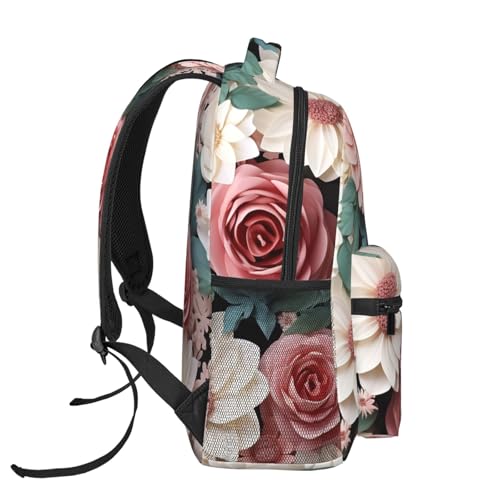 Casual Backpack for Women Men Flowers with Green Leaves Lightweight Daypack Large Capacity Nurse Bag3