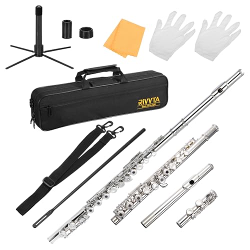 RIVVTA C Flutes Open Hole 16 Keys, Musical Instrument Professional Flute for Beginner, with Case...