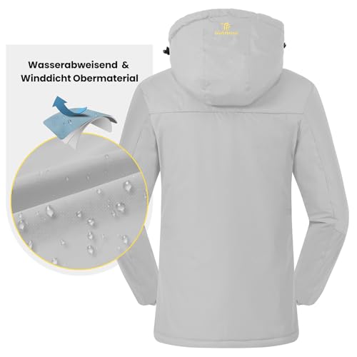 donhobo Damen Softshelljacke Winddicht Wasserabweisende Outdoorjacke Winter Warme Gefüttert Skijacke Wanderjacke mit Kapuze (Hellgrau, XXL)
