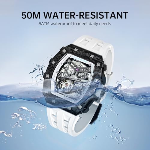 Image of TSAR BOMBA Mens Luxury Watch Automatic Watches for Men 50M Waterproof Japanese Mechanical Movement Tonneau Stainless Steel Case Sapphire Glass Big Face Cool Unique Fashion Gift Men
