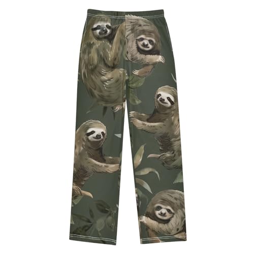 ZZXXB Retro Sloth Boys Long Pants Soft Trousers Elastic Waist Kids Lounge Bottoms with Pockets S-XL