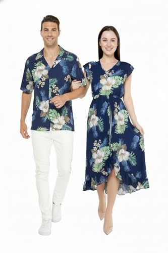 Image of Matchable Couple Hawaiian Shirt or Wrap Dress Signature Prints Pineapple | Sold Individually; Soft Rayon Fabric; Lightweight Comfort; Signature Tropical Prints; Vacation Ready
