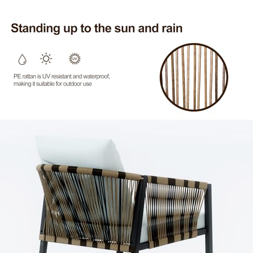 3 Pieces Outdoor Wicker Patio Conversation Set Rocking Chairs with Round Coffee Table Rattan Rocking Bistro Set Small Space Patio Furniture for BalconyBackyardGardenGrey