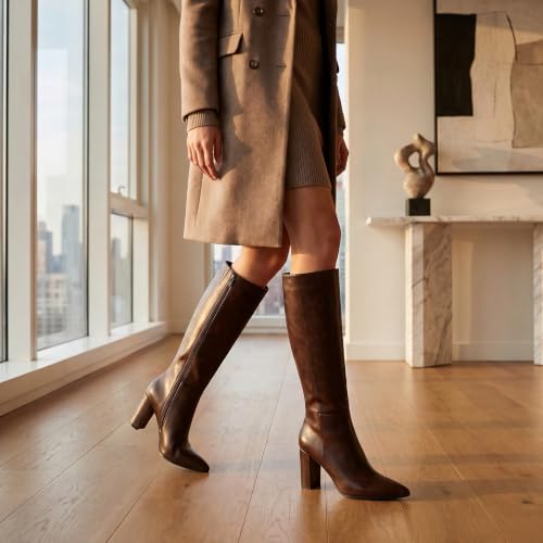 Image of Modatope Knee High Boots Women Pointed Toe Boots Chunky Heels Side Zipper | Fall Spring Winter Fashion Dress Tall Boots, Evening Bridal office Long Boots