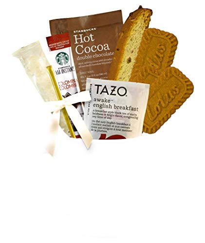 Starbucks Coffee, Hot Cocoa, and Tea Boxed Set Featuring Starbucks Via Coffee, Starbucks Hot Cocoa, Tazo Tea, Nonni's Biscotti Biscoff Cookies Mug for Men Women Business Get Well Soon