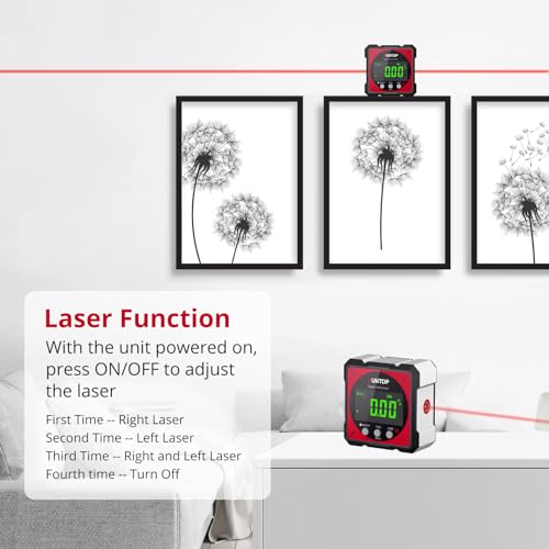Image of XUNTOP USB Charging Digital Angle Finder Level Box with Laser (Class 2, <1mW Output), 4-side Strong Magnetic Angle Gauge IP54 Waterproof Inclinometer Level for Hanging Decorations Woodworking
