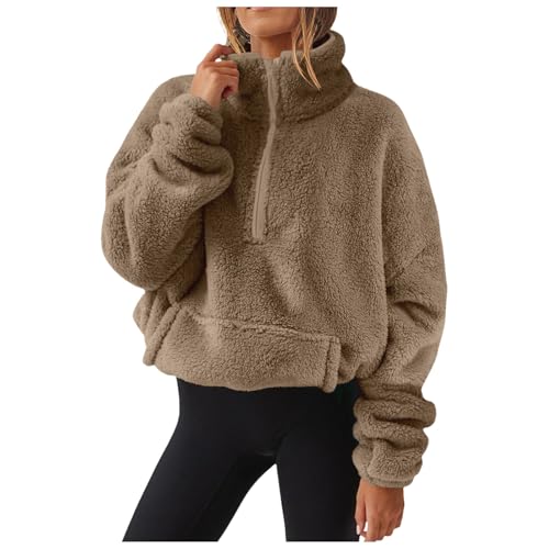 Sudaderas sin Capucha con Cremallera Mujer Jersey de Forro Polar Suelto Sólido Manga Larga Suéter con Bolsillos Sudadera Caliente y Esponjoso Chaquetas Tops Otoño Invierno
