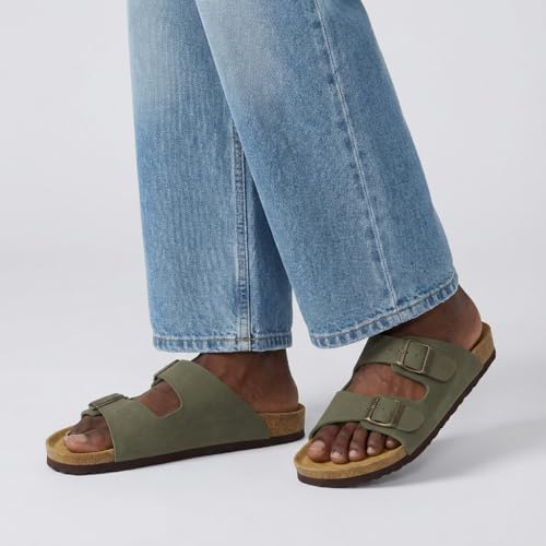 Image of CUSHIONAIRE Lane Cork Footbed Mens Sandals, Adjustable Buckle Comfort Slides for Men, Genuine Leather Insole Summer Sandals Men Footwear