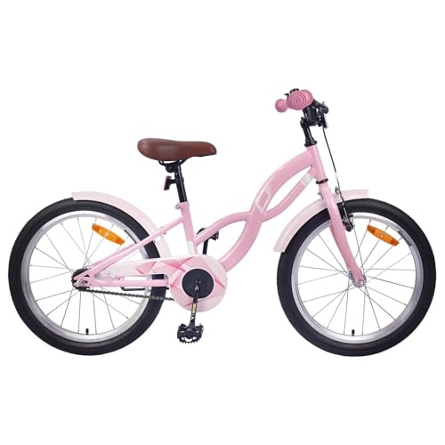 ACAGALA Bicicleta infantil de 18 pulgadas para niña vieja, bicicleta robusta para niños de 5 a 7 años, sillín y manillar ajustables, freno de mano, reflectores y guardabarros, rosa claro
