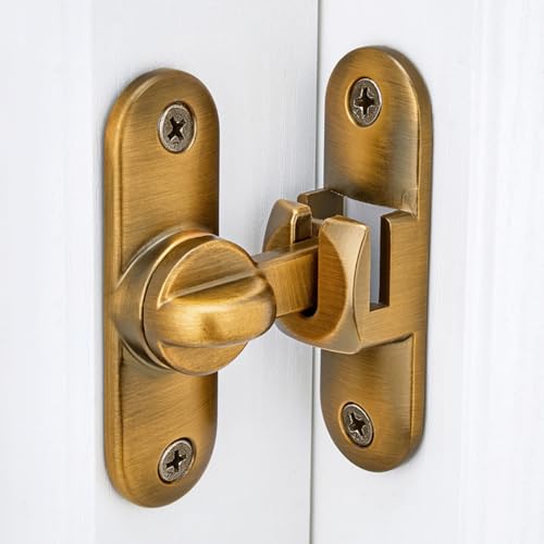 Image of INIRET 4 Packs Brass Barn Door Latches,90 /180 Degree Gate Lock,Flip Gate Latches Hardware,Zinc Alloy Right Angle Door Lock Latch,Door Security Sliding Door Latch Lock for Cabinets,Bathroom