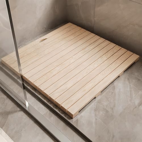 Alfombrilla de ducha de teca, alfombrilla de baño antideslizante con agujeros de drenaje, con paneles elevados de comodidad, adecuada para autocaravanas y duchas y spas interiores y exteriores