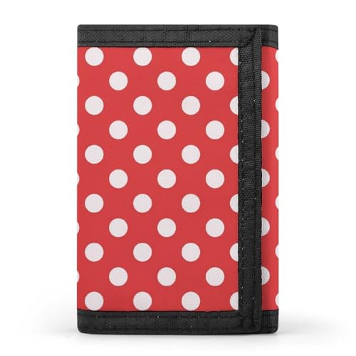 White Polka Dot Red Print Wallet for Men, 8 Credit Card Holder Slim Minimalist Front Pocket Small Mens Bifold Wallets