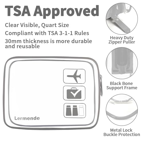 Image of Lermende Clear Toiletry Bag TSA Approved Travel Carry On Airport Airline Compliant Bag Quart Sized 3-1-1 Kit Luggage Pouch (5Grey)
