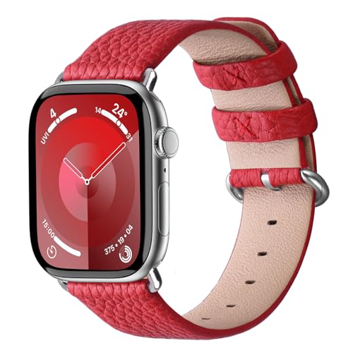 Image of Fullmosa Watch Band Compatible with Red Apple Watch Leather Band 42mm 41mm 40mm 38mm, iWatch Band for Series ultra3 /2 /1 SE3 /2 /1 11 /10 /9 /8 /7 /6 / /5 /4 /3 for Men Women