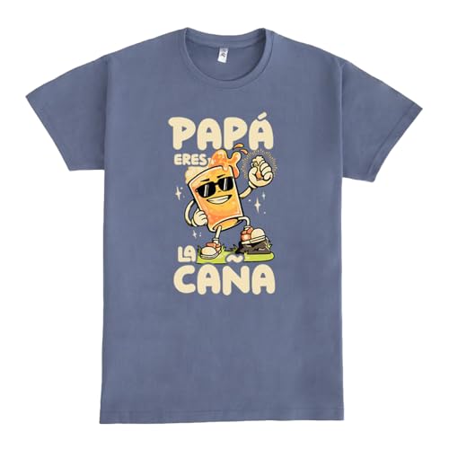 Pampling Camiseta Manga Corta de Hombre, 100% Algodón Estampada, Ropa Masculina en 5 Tallas, Padre, Camiseta Azul, Modelo Papá Eres La Caña (M)