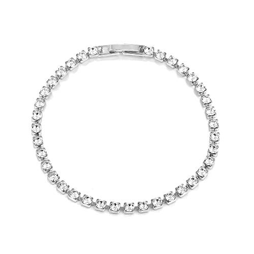 LJ Designs Pulsera de Swarovski para mujer, con cristales de Swarovski, presentada en una caja de regalo, 205 month, Plata, Crystal