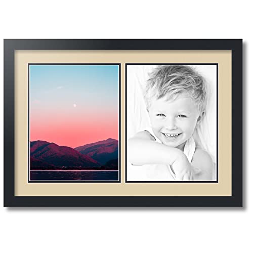 ArtToFrames Collage Photo Frame Double Mat with 2 - 10x13 Openings and Satin Black Frame