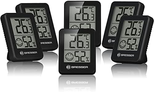 Bresser 6er Set Thermometer Hygrometer - Digitales Raumthermometer für Kontrolle Innenraum Luftfeuchtigkeit, Kühlschrankgeeignet, Wandmontage und Magnet, Schimmelvorbeugung - Indik