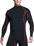 TSLA Men's UPF 50+ Long Sleeve Rash Guard, UV/SPF Quick Dry Swim Shirt, Water Surf Swimming Shirts, Active Mock Neck Black & Red, Medium
