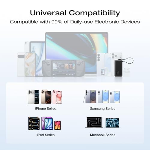 EF ECOFLOW Rapid 3-in-1 Portable Charger, 10,000mAh Power Bank with Built-in USB-C Cable and Foldable Wall Plug, 30W Max Battery Pack, Travel Essentials for iPhone 17/16/15 Series, Galaxy, MacBook - image 8