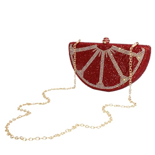 Image of Women Rhinestone Clutch Purse Watermelon Shape Handbag Cute Fruit Crossbody Bag Crystal Wedding Party Purse