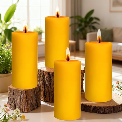 4 Stück Stumpenkerzen, Stumpenkerzen Gelb Höhe 10 cm Ø 5,5 cm,...