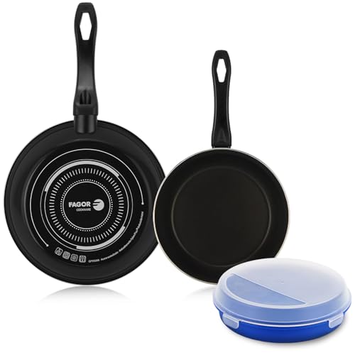 Fagor Optimax - Set Sartenes Negras 18 + 26cm + Taper 18cm, Antiadherente Bicapa, Acero Esmaltado, Para Todas las Cocinas, Lavavajillas, Inducción, Limpieza Fácil
