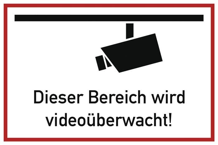 Señal de advertencia para videovigilancia (L300 x 200 mm), color blanco y negro
