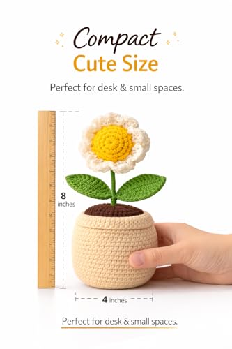 Image of Handmade Crochet Sunflower Pot - Eco-Friendly Knitted Flower Plant, Perfect Decorative Piece for Home, Office Table & Gifting Purpose (Red)