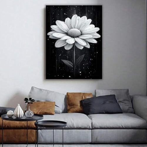 Peinture murale rétro fleurs noir blanc pour apaiser les murs vides - 4