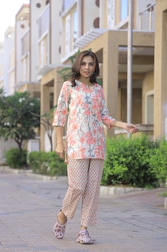 Image of Women's Cotton Night Suit Set, Printed Top and Pyjama, Casual Loungewear Sleepwear for Womens Girls