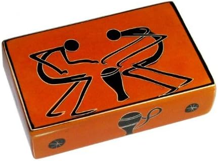 African Drummers Design Stone Jewellery Box 12cm with Storycard