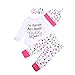 TheFound Conjunto de 4 piezas para bebé blanco con letra de manga larga + pantalones con impresión de flecha y amor rosa + diadema + mono para niña 0-18 meses Bianco 6- 9 meses