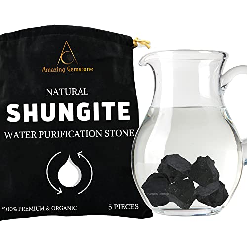 Amazing Gemstone Raw Shungite Stones Crystal Rock Real Shungite Stones for Water Purification - 30-70mm Piedra Shungite Original (5 Pieces)