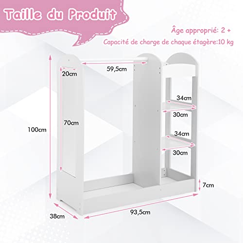 Miniatura 3 de Goplus Armario De Almacenamiento Infantil Con Espejo, Armario Con 4 Estantes Abiertos, Para Niños De 2 Años , Adecuado Para Dormitorio, Sala De Estar, Jardín De Infantes, 93,5 X 38 X 100 Cm Blanco