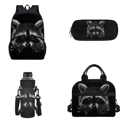 Zainetto 4 in 1 per la scuola set di zaino per la per bambini e adolescenti Procione Zaini nero