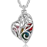 Lam Hub Fong Personalized Locket Necklace for Women with Birthstones Mothers Daughter Necklace for Mom Custom Promise Necklace for BFF Best Friends Friendship Necklace Gifts (Silver)