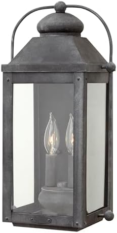 Hinkley Anchorage Medium Wall Mount Outdoor Lantern, Aluminum, Clear Glass, Arched Carriage Handle, Aged Zinc Finish