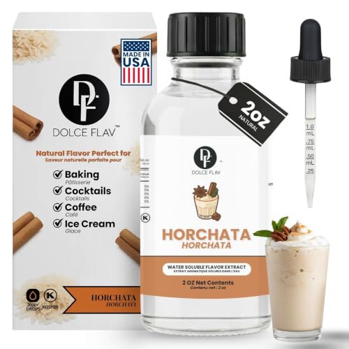 Image of Dolce Flav Natural Horchata Extract, Water Soluble - 2 oz | Authentic Cinnamon Rice Flavoring for Baking, Desserts, Beverages & Syrups - Sugar Free, Kosher, Allergen Free